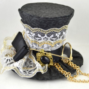 Handmade Tiny Top Hat- Steampunk mini top hat with eyeglasses- One of a kind tiny hat- FREE SHIPPING