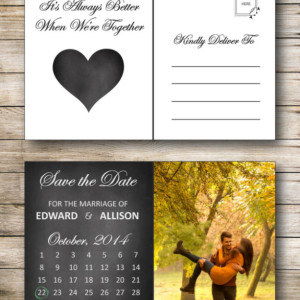 Save the Date Postcard - Printable or Printed - Chalkboard - Calendar - Heart - Photo - Customized - Love -Quote - Modern - Elegant Fonts