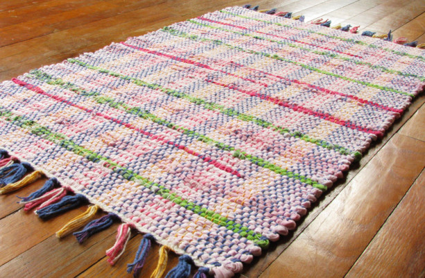 Rag Rug - Pink, lime green, hot pink / Handwoven / Eco-Friendly, upcycled