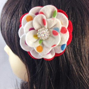 Handmade Camellia Felt Polka Dot Flower Hair Clip - 2 Flowers