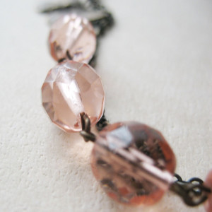 Peach Butterfly Beaded Necklace. Spring Jewelry.