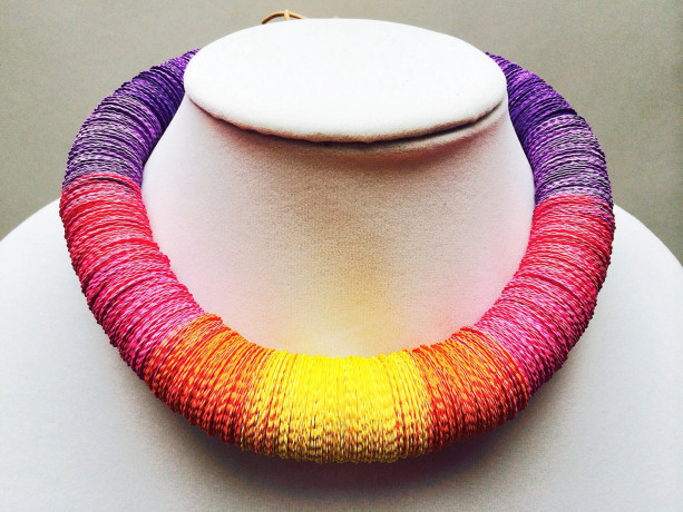 Colorful necklace, Paper necklace, Tropical Sunset, resort wear jewelry, Statement necklace, Yellow, Orange, Pink, Purple