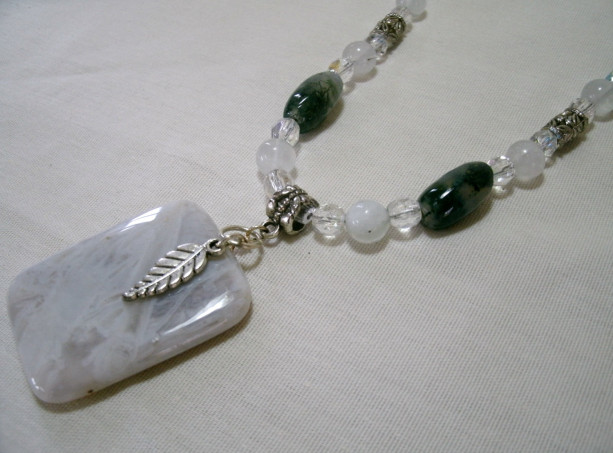 Russian Lace, and Moss Agates with Crystal Quartz and Rainbow Moonstone "Zarin"