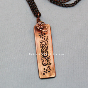 Grapes and Vine Tendrils Etched Pendant - Tendrils of the Vine Collection - Available in Brass or Copper