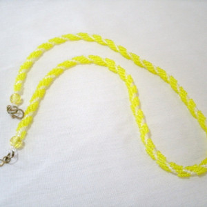 Hand Woven Necklace with Yellow glass beads