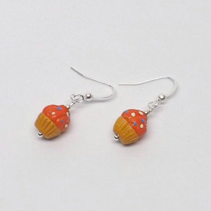 Ceramic  orange with dots frosting cupcakes from Peru pierced dangle hand made earrings