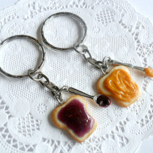 Peanut Butter and Jelly Keychain Set, With Knife & Spoon, Best Friend's Keychains, Cute :D