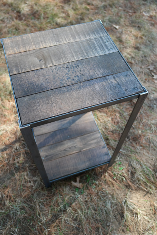 Rustic Industrial Wood and Steel Side Table
