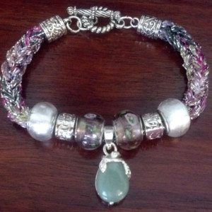 Green aventurine, charm bracelet, gemstone jewelry, New Age jewelry, knitted bracelet, handmade jewelry, unique gift, fashion jewelry