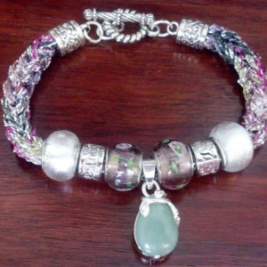 Green aventurine, charm bracelet, gemstone jewelry, New Age jewelry, knitted bracelet, handmade jewelry, unique gift, fashion jewelry