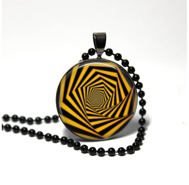 Optical Illusion - Black Yellow Pendant - 24 inch Necklace - Weird Jewelry - Handmade Necklace
