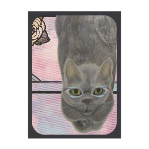 Gray Russian Blue Cat in Cat Eye Glasses Art Print