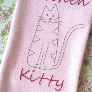 Kitchen Kitty Tea Towel  - Cotton Towels - 21x17 Natural Oatmeal colored Tea Towel - Add your own words
