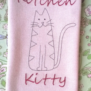 Kitchen Kitty Tea Towel  - Cotton Towels - 21x17 Natural Oatmeal colored Tea Towel - Add your own words