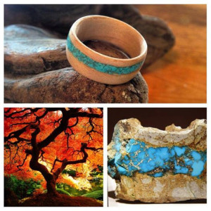 Maple with Sleeping Beauty Turquiose Inlay Bentwood Ring 