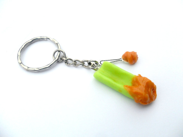 Peanut Butter on Celery Stick Keychain, Kitschy and Cute :D