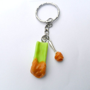 Peanut Butter on Celery Stick Keychain, Kitschy and Cute :D