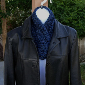 SUMMER COWL SCARF, Solid Dark Blue, Navy, Small Short Infinity Loop Crochet Knit Soft Handmade Lightweight Neck Warmer, Ready to Ship in 3 Days
