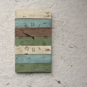 Rectangular Pallet Wood Clock.  Beach House Style. Wall Clock. Customizable.  Housewarming Gift.  Wedding.  Anniversary. Blue & Green