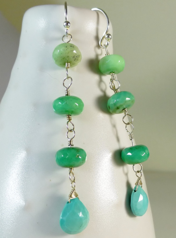 Ombre green chrysoprase & turquoise gemstone drop earrings. green and blue earrings, ombre earrings. BOHO, something blue, sara nolte design