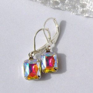 Aurora Borealis Rhinestone earrings / Rainbow Rhinestone