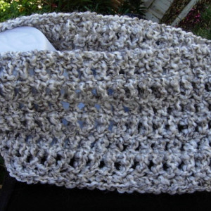 SUMMER COWL SCARF Light Silver Gray Grey & White, Small Short Infinity Loop Crochet Knit Soft Lightweight Neck Warmer, Ready to Ship in 2 Days