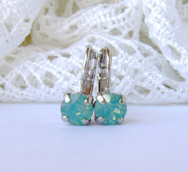 Pacific Opal rhinestone earrings / 6mm / Swarovski earrings / leverback earrings