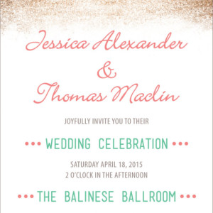 Modern Wedding Invitation and RSVP Postcard- Custom Design- Printable or Printed- Digital Gold Glitter - Pink and Mint - Unique Design