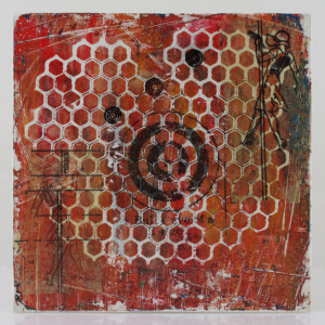 Original Handmade Collage, Bullseye Broad, Femme Fatale and Honeycomb Design, 5x5in