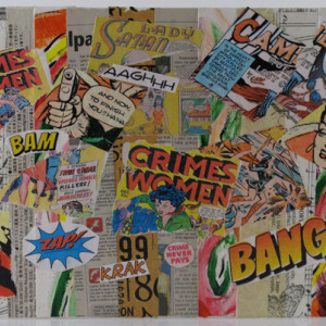 Original Handmade Collage, Crimes by Women, Vintage Comics Collage, 11x14in