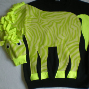 lime green ZEBRA applique sweatshirt, Animal shirt, zoo animals. Custom adult size/color, small, medium, large, xlarge, Unisex adult sizes