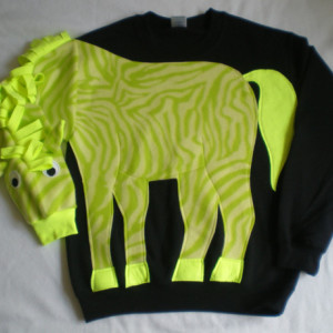 lime green ZEBRA applique sweatshirt, Animal shirt, zoo animals. Custom adult size/color, small, medium, large, xlarge, Unisex adult sizes