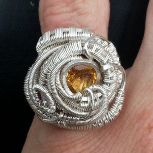 Beautiful Handmade Ring, Citrine Facet with Red Spinel Wire Wrapped Wring. Size 5