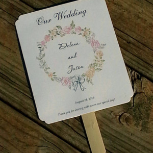 Beautiful Floral Wreath Paddle Programs Fans - Personalized Wedding / Party