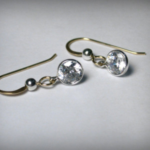 Two Tone Earrings Swarovski CZ Earrings in Sterling Silver and 14K G.F., Cubic Zirconia, Swarovski Crystal, Drop Earrings,  Dangles