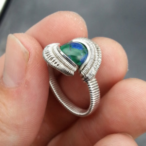 Chrysocolla Sterling & FIne Silver Wire Wrapped Ring    Size: 8