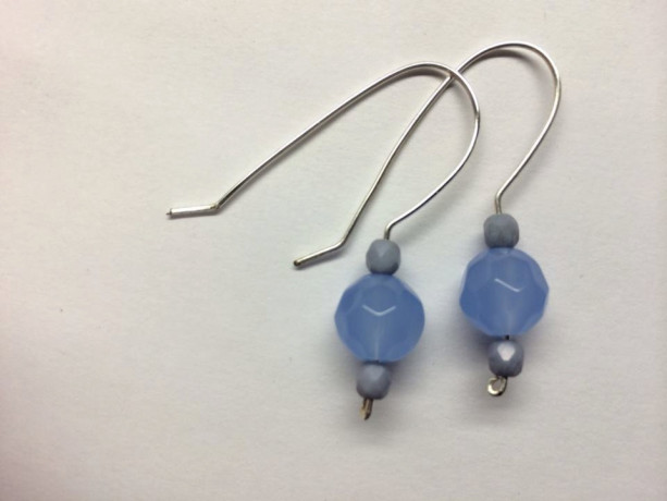 Pastel blue opaque Czech glass earrings on custom handmade sterling silver earwires, silvery spring jewelry, something blue, retro modern