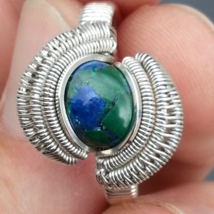 Chrysocolla Sterling & FIne Silver Wire Wrapped Ring    Size: 8