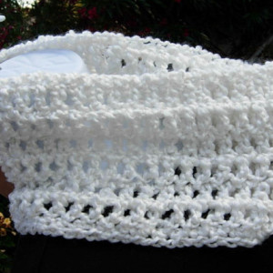 Women's SUMMER COWL SCARF Solid Pure White, Small Short Infinity Loop, Crochet Knit, Soft Handmade Lightweight Neck Warmer..Ready to Ship in 3 Days