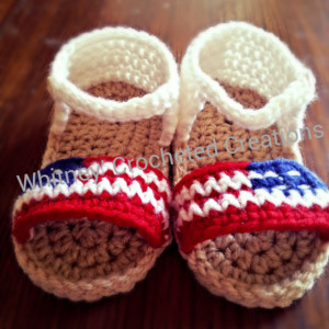 crochet 4th of july sandals, american flag, usa, crocheted, handmade, independence day, holiday, photo prop, baby gift, new baby