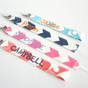 Personalized Looped Cord or Snap Fabric Pacifier Clips