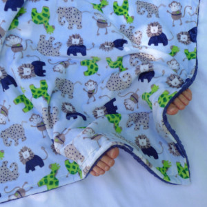 Minky Baby Blanket,  Safari Zoo Baby Boy Blanket, Elephant Lion Giraffe Monkey Minky Baby Blanket