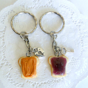 Peanut Butter and Jelly Keychain Set, With Lock & Key, Best Friend's Keychains, Cute :D