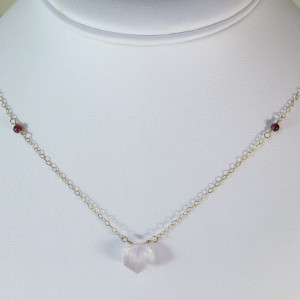 Rose quartz & garnet gold necklace,pink and gold, delicate jewelry, dainty jewelry,bridal jewelry,rose quartz necklace,pink and red