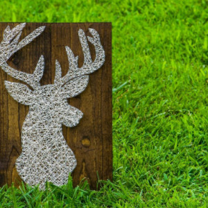 Deer Silhouette String Art on Stained Wood
