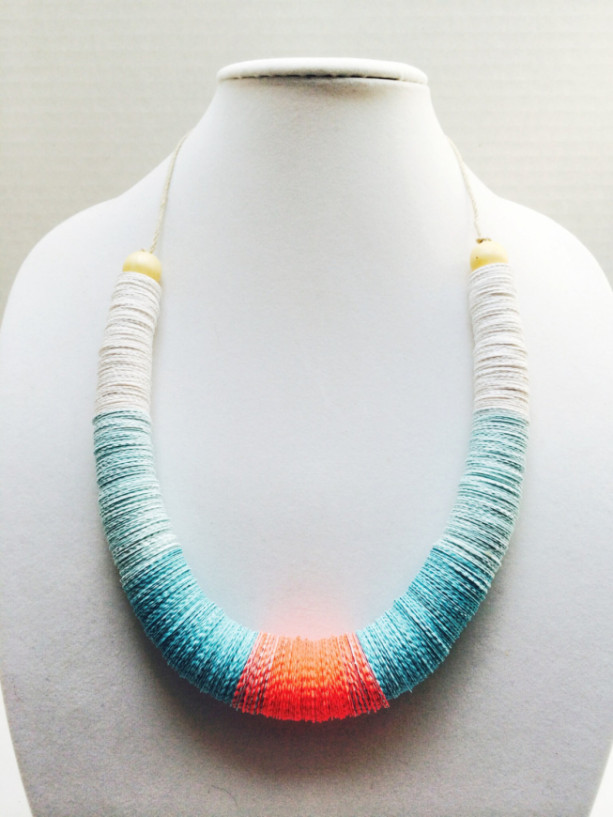 Turquoise and coral necklace, Paper jewelry, Statement necklace, | aftcra