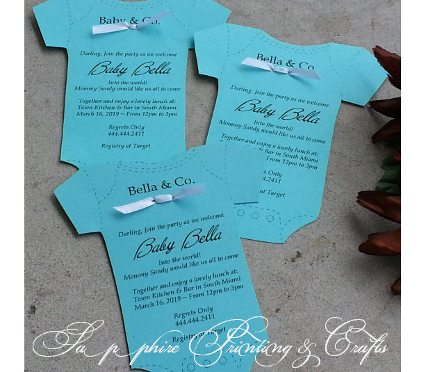Beautiful Tiffany Style Baby Onsie Personalized Shower Invitations /Announcement