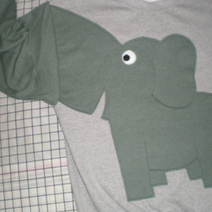 Elephant sweater, sweatshirt, shirt with trunk sleeve.large, grey with grey green heather elephant