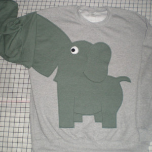 Elephant sweater, sweatshirt, shirt with trunk sleeve.xlarge, grey with grey green heather elephant