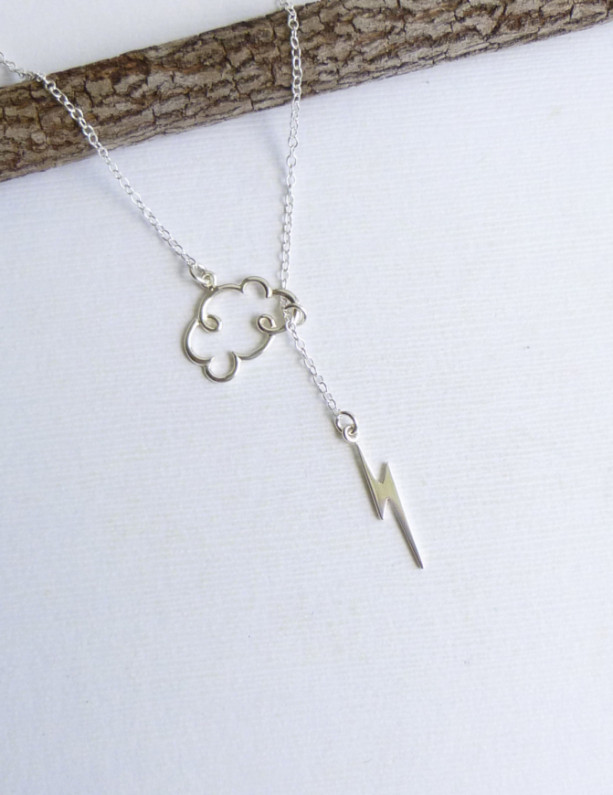 Sterling Silver Lightning Cloud Lariat Necklace... Entirely Sterling Silver
